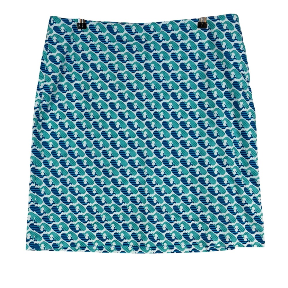 NWOT Talbots Petite Blue Whale Print A-Line Skirt โข12Pโข Teal Navy Cotton Stretch